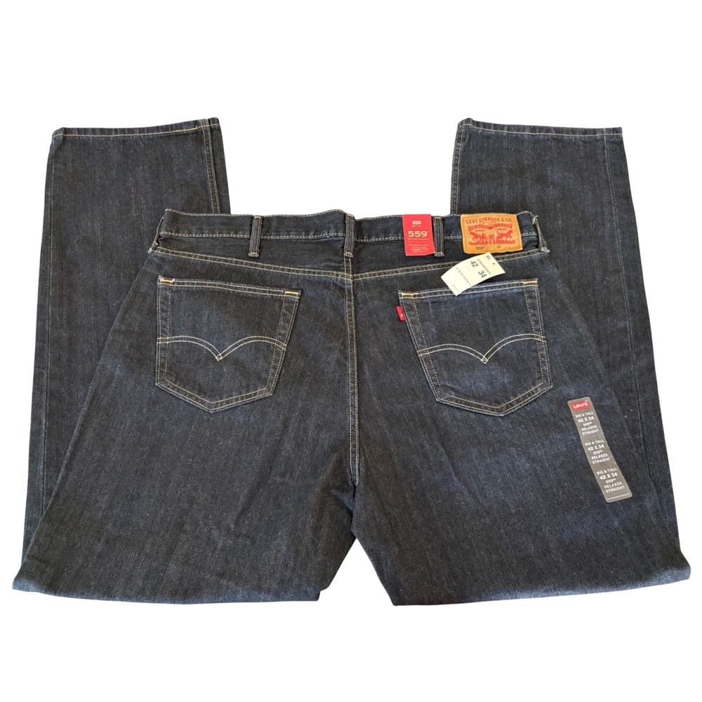 Levi Strauss 559 Relaxed Straight Big Tall Dark Wash Jeans Mens 42x34 NWT